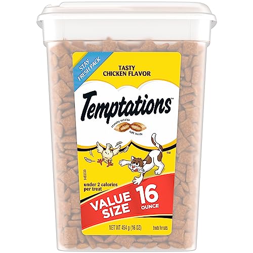 TEMPTATIONS Classic Crunchy and Soft Cat Treats Tasty Chicken Flavor, 16 oz. Tub - Tub - 16 Ounce (Pack of 1)