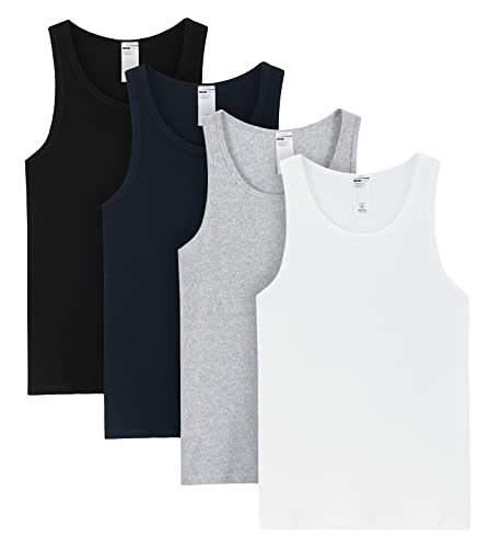 LAPASA Men's 100% Cotton Ribbed Tank Tops Ultra Soft Sleeveless Crewneck A-Shirts Basic Solid Undershirts Vests 4 Pack M35 - Black,navy Blue,heather Gray,white - Large
