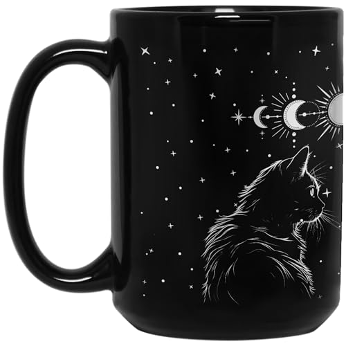 Black Cat Mug 15Oz Cat Coffee Mug Cat Lover Gifts For Women Funny Goth Coffee Mug - Cat Mug Christmas Gifts For Cat Lovers Witchy Gifts For Women - Witchy Gifts For Goths Black Cat Coffee Mug 15Oz