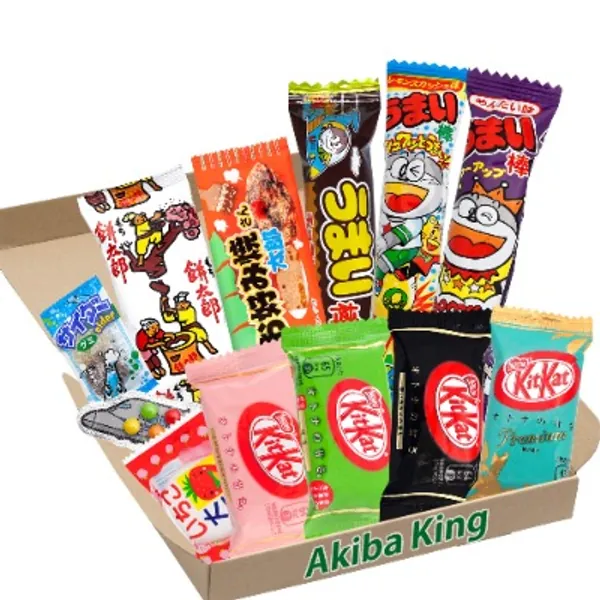 Kit Kat Chocolate  Trial Japanese Dagashi Box Umaibo Snack Gummy Potato Chip w/ AKIBA KING Sticker