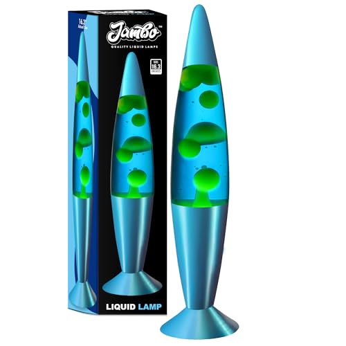 Jambo 16" Inch Beautiful Magma Lamp- Extra Tall, Blue Base, Blue Liquid, Yellow Wax, 16", Relaxing Night Light Nighlight Home Decor Living Room Office Bedroom Lamp for Adults, Teens, and Kids - Blue Base, Blue Liquid, Yellow Wax - 16"