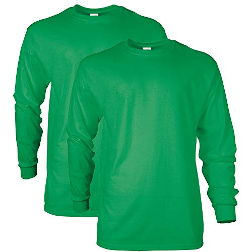 Gildan Mens Ultra Cotton Long Sleeve T-Shirt - Medium - Irish Green (2-pack)