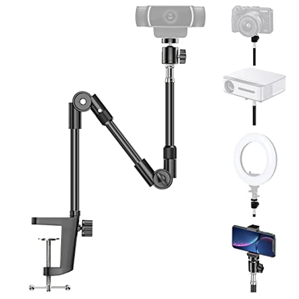 KDD Webcam Stand Camera Mount with Phone Holder, 25 Inch Foldable Flexible Gooseneck Cell Phone Clamp & Table Projector Mount, for Logitech C922 C930e C920S C920 C615 C960 Brio 4K, Gopro Hero 8 7