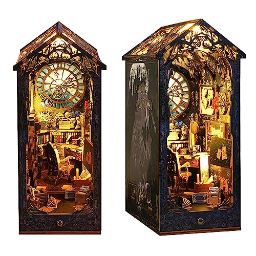 Kisoy DIY Book Nook Miniature Kit with 3D Wooden Puzzle, DIY Manual Book Stand for Bookshelf Insert Decor for Creative Assembled Bookends for Romantic Gift (Detective Famous Agency) - Detective Famous Agency
