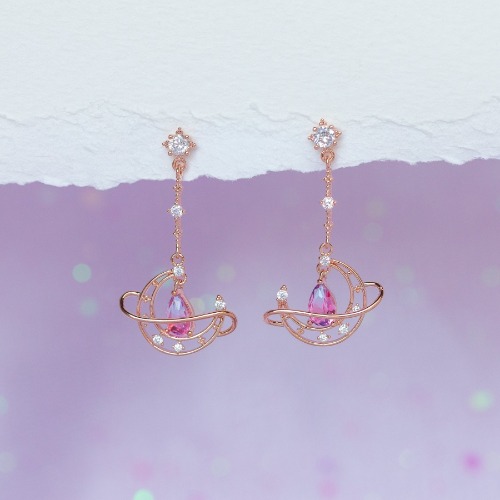 Crescent Moon Drop Earrings - Rose gold