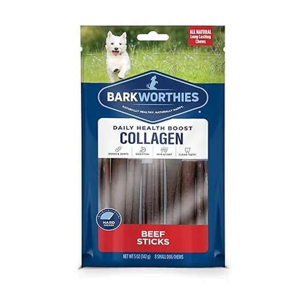 Barkworthies Plain Collagen Stick Dog Treats, 6-Inch, 8-Count