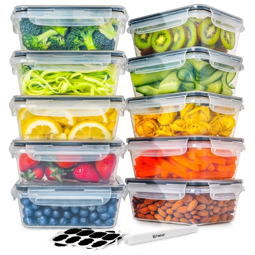 [10 Pack] Feshory Meal Prep Containers & Lunch Box with 100% Leak Proof Lids - Airtight Food Storage Container Set, Fridge Pantry Organiser Ideal for Home & Kitchen Organisation (Rectangular)