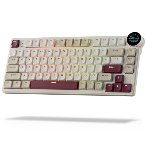 RK ROYAL KLUDGE N80 Low Profile Mechanical Keyboard w/Smart Display Screen & Knob, 75% Top Mount 3-Modes Wireless Mechanical Keyboard, Software Support, Massive Battery, 80 Keys, Quiet Red Switch - Low profile Red Switch - Dune Red