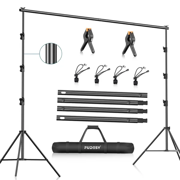 FUDESY Photo Video Studio 10 x 10Ft Heavy Duty Adjustable Backdrop Stand,Background Support System for Photography with Carry Bag,Two Pieces Spring Clamps - 