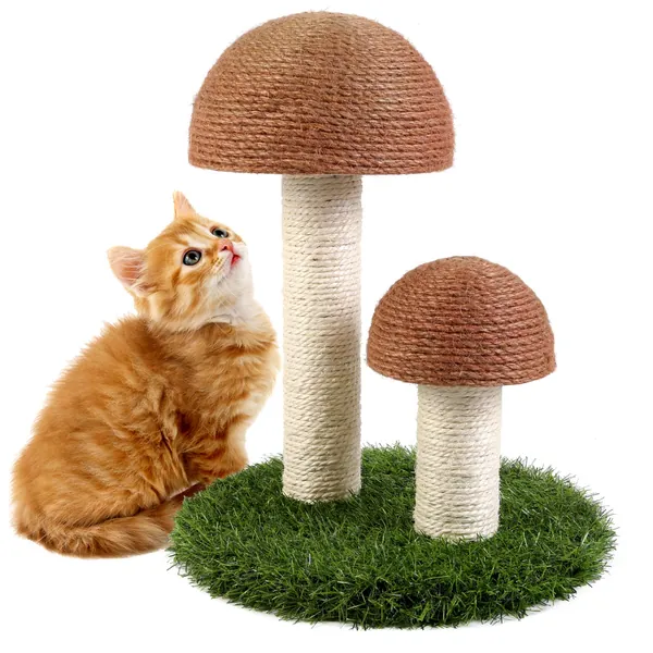 Odoland Cat Scratching Post Mushroom Natural Durable Sisal Board Scratcher for Kitty’s Health and Good Behavior, Furniture Scratch Deterrent Accessories for Cats - Brown