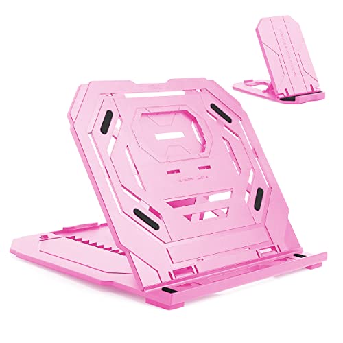 Frunsi Drawing Tablet Stand, Laptop Stand, Foldable Stand for Tablet Display, 9 Levels Adjustable Angles with a Built-in Phone Holder, for 12-17 inch Drawing Tablet, Smartphones - Pink