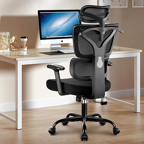 Winrise Office Chair Ergonomic Desk Chair, High Back Gaming Chair, Big and Tall Reclining Comfy Home Office Chair Lumbar Support Breathable Mesh Computer Chair Adjustable Armrests (Black) - Black - 999