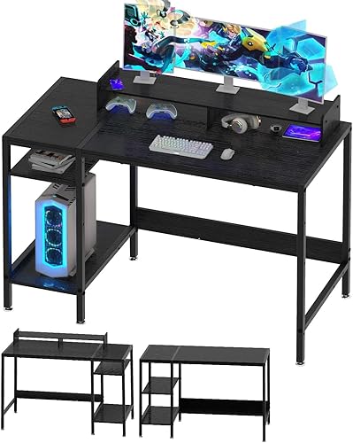 MINOSYS Computer Desk - 38” Gaming Desk, Home Office Table with Storage, Small Desk with Monitor Stand, Adjustable Storage Space, Black. - Black - 39 inch