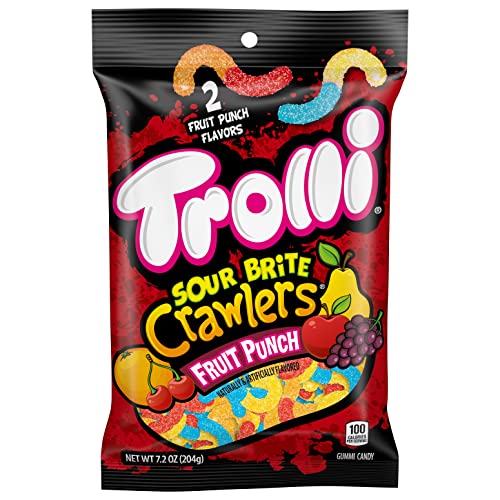 Trolli Sour Brite Crawlers Candy, Fruit Punch Flavored Sour Gummy Worms, 7.2 Ounce - Fruit Punch - 7.2oz