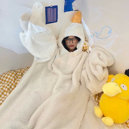 Funny Cartoon Goose Plush Hooded Jumpsuit Pajamas Dress