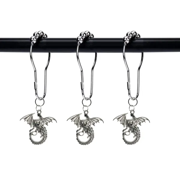 ZILucky Set of 12 Dragon Shower Curtain Hooks Decorative Home Bathroom Flying Winged Dragon Medieval Fantasy Fairytale Mythical Beast Stainless Steel Rustproof(Silver) - Silver