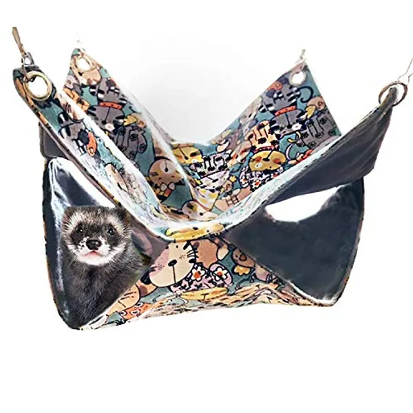 FULUE Ferret Rat Hammock Bed, Ferret Guinea Pig Nation Cage Accessories Kit Set Staff House and Hideouts Cave for Guinea Pig Ferret