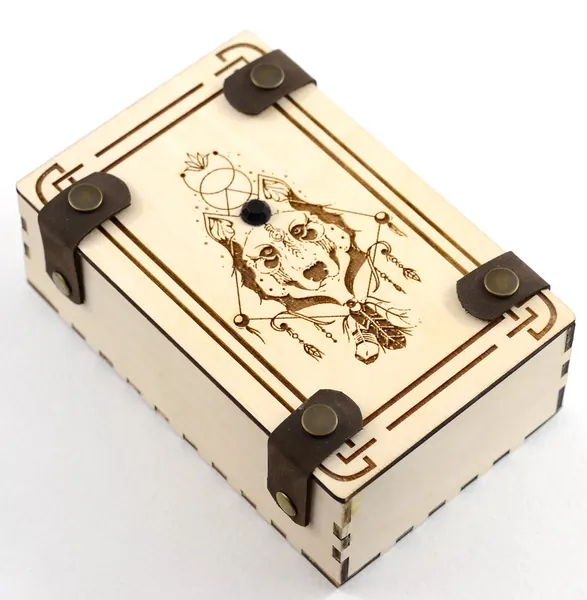 Wolf Wood Tarot card box with black crystal Witchcraft box Engraved wood box - 