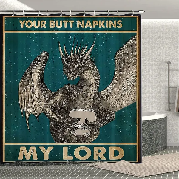 Fuortia Dragon Shower Curtain Funny Humor Dragon Bathroom Curtain with Hooks Your Butt Napkins My Lord Fabric Bathroom Curtain Sets Bathroom Decoration 70x70 Inches - Multi2