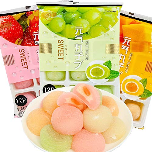 Japanese Fruit Flavor Mochi, Strawberry Mango & Grape Daifuku, Candy Dessert Rice Cake, Delicious Unburdened Snacks, Value 6.34oz/pk (Pack of 3) (540) - Fruit