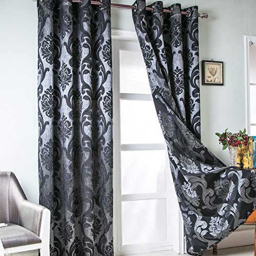 NAPEARL Black Damask Curtains for Living Room, Gothic Style Patterned Bedroom Curtain Drapes, Jacquard Curtains for Bedroom 84 Inch Length, Set of 2 Panels, Each 52 x 84 Inches - 52W x 84L - Black