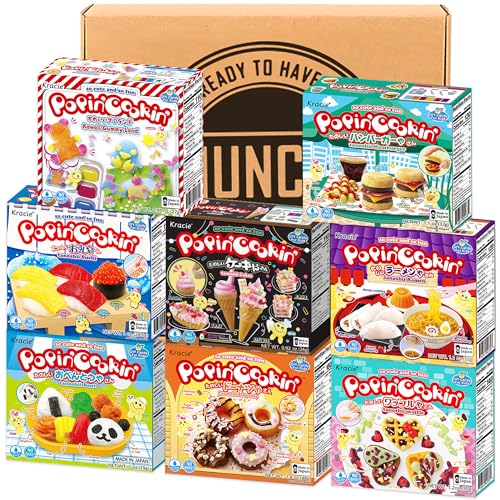 K-Munchies Kracie Popin Cookin Kits - 8 Pack Assorted Japanese Candy Making Kit - Bento, Ramen, Hamburger, Gummy Sushi, Waffle, Cake, Donut DIY Candy Kit - Edible Experiments for Kids - Made in Japan - Sushi,Waffle,Cake,Donut, Ramen,Burger,Gummi,Bento - 1 Count (Pack of 8)