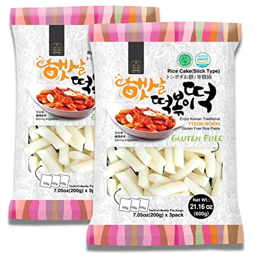 Korean Rice Cake Tteokbokki Stick – 2 Pack (3 Individual Package X 3 Pack) Vegan, Non-GMO, Gluten Free, Halal,Tteok Rice Cakes Food Pasta 21.16 oz Per Pack - 7.05 Ounce (Pack of 6)
