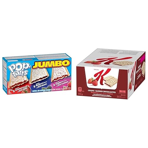 Kellogg's PopTarts Jumbo 24-Count, 1.2kg & Special K Fruit Crisps, Strawberry Flavour Caddy, 24 bars, 2 bars per pouch - Pastry + Crisps