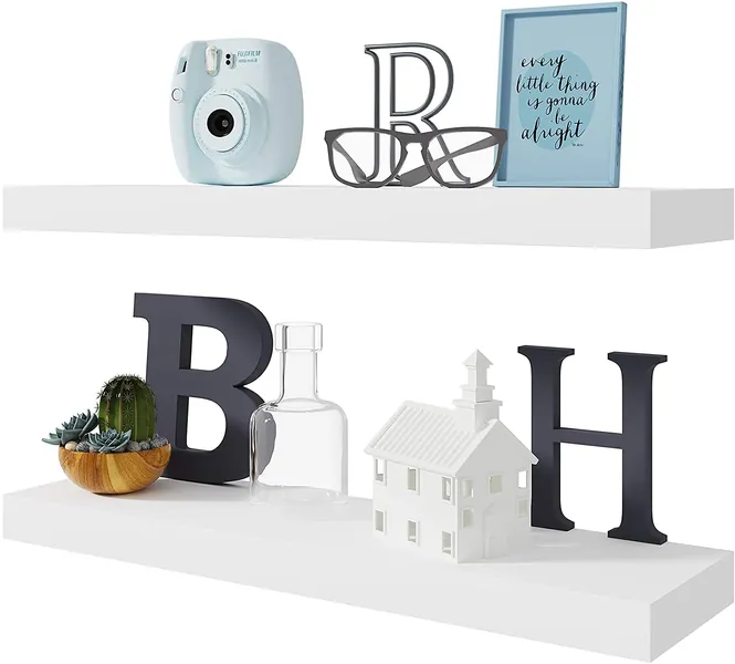 BAMEOS Floating Shelf ,Wall Shelf,Decor Wall Mounted Shelves ,Hanging Shelf Set L24xW6 for Bathroom Kitchen Living ,Kitchen,Room Bedroom Storage,White - White 24x6