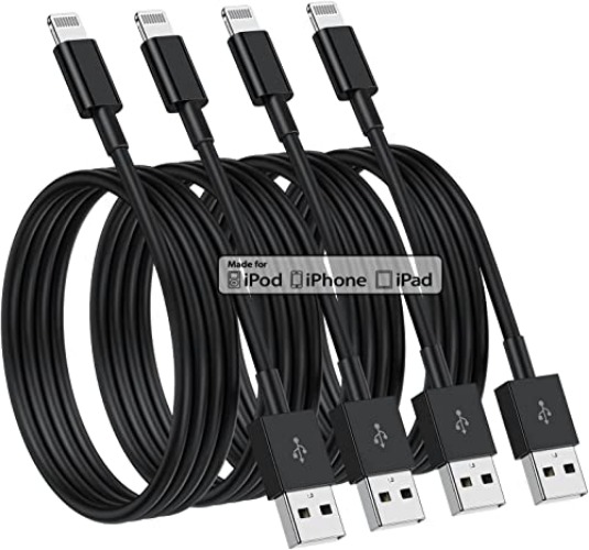 4 Pack [Apple MFi Certified] Apple Charging Cables 6ft, iPhone Chargers Lightning Cable 6 Foot, Fast iPhone Charging Cord for iPhone 14/14Pro/13/13Pro/12/11/11Pro/11Max/ X/XS/XR/XS Max/8, ipad(Black) - 4pack(6ft) - Black - 4