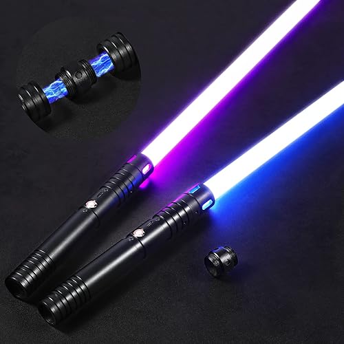 Oomyeh 2Pack FX Dueling Lightsaber Battle Sounds Metal Hilt Update 20 Colors Changeable 4 Modes 2 in 1 Light Sabers Perfect Christmas Halloween Present for Kids - 20 Colors Black