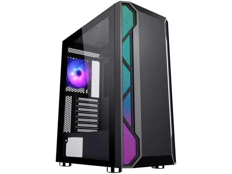 DIYPC Spyker-BK-ARGB Black Steel / Tempered Glass ATX Mid Tower Computer Case with 1 x 120mm Halo ARGB LED Fan Pre-Installed