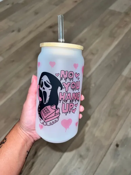 Ghost face | Scary Movie | Horror Movie | Trendy | Beer Can | Iced Coffee Cup | Glass Can | Glass Cup with Lid and Straw | Gifts for Women