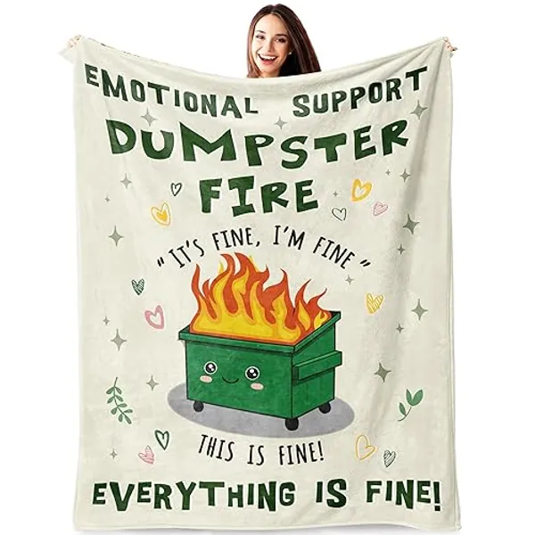 Atokker Emotional Support Dumpster Fire, Dumpster Fire Gifts Blanket 50"*60",Dumpster Fire Desk Accessories, Dumpster Fire Ornament, It's Fine I'm Fine Everything is Fine Throw Blanket - Fine - 50x60 inch
