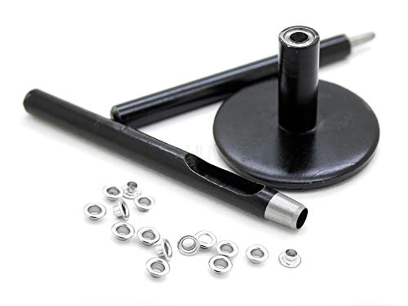 CRAFTMEMORE 4mm Grommet Tool Kit Eyelet Setting Tool Grommet Setter Hole Punch Cutter & Pack of 100 Grommets (0.16" (4mm) Inside Diameter) (Model No.2) - Model No.2