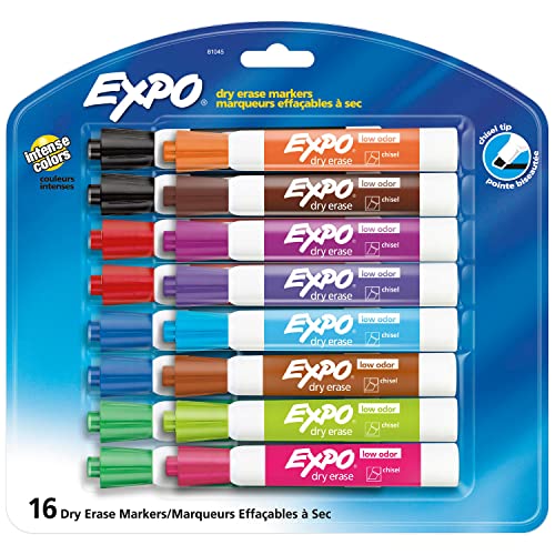 EXPO Low Odor Dry Erase Markers, Chisel Tip, Assorted Colors, 16 Count - 16 Count (Pack of 1)