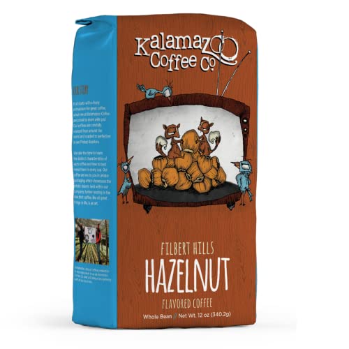 KALAMAZOO COFFEE COMPANY Hazlenut Whole Bean Coffee - Filbert Hills Flavored Coffee | 12oz Bag (1 Pack) - Hazlenut