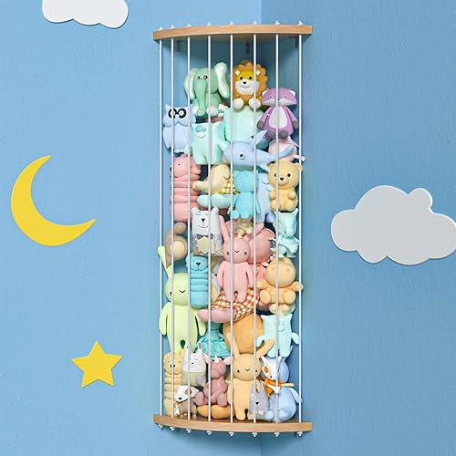 ANNOR Stuffed Animal Storage Holder with Adjustable Length, Wall Hanging Organizer for Kids Stuffie Storage, Corner Shelf Storage for Stuffy Animals, Plush Toy Storage for Bedroom, KidRoom, Playroom