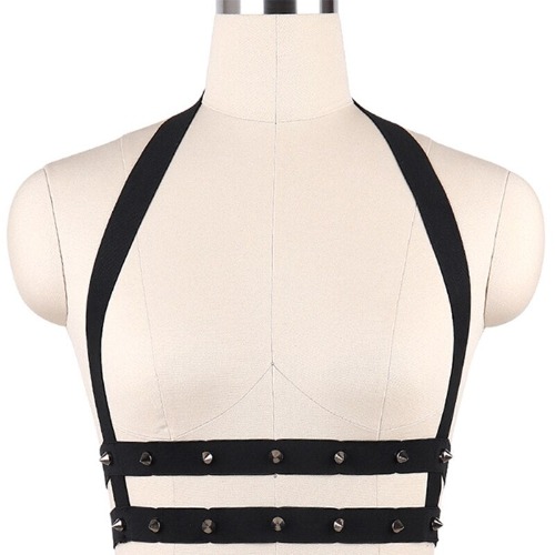 'Deadly' Black Gothic Studded Elastic Harness