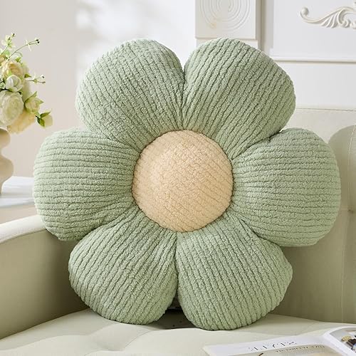 Vdoioe Green Flower Pillow, Cute Daisy Pillow Ivory Flower Shaped Throw Pillow Cushion Seating 19.6" Flower PlushThrow Pillow Floor Pillows Home Decorative Pillows - Green-plush - 19.6in