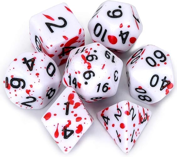 Vampire Dice FLASHOWL Blood Dice D&D Dice Set with Irregular Spray Red Dots Blood Splatter Polyhedral Role Playing Gaming Dice D20 Dice Dungeons and Dragons Dice Set of 7 - Light Red