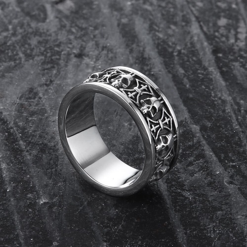 Skull Badass Stainless Steel Band Ring - Stainless Steel / 9