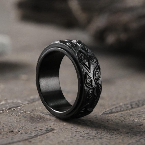 Eye of Providence Stainless Steel Spinner Ring - Black / 8