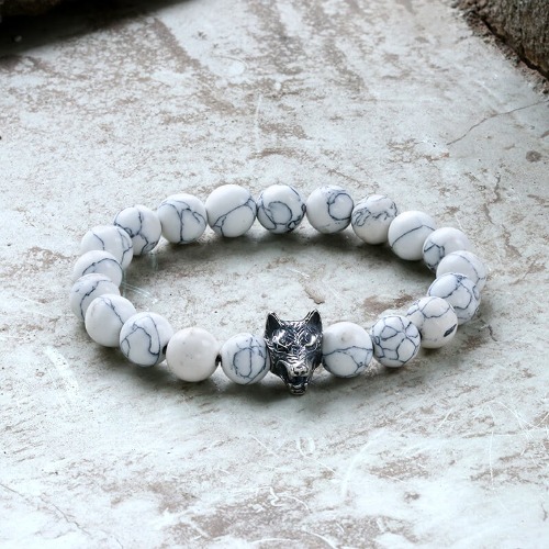 Howling Wolf Turquoise Bead Bracelet - White / 8 mm