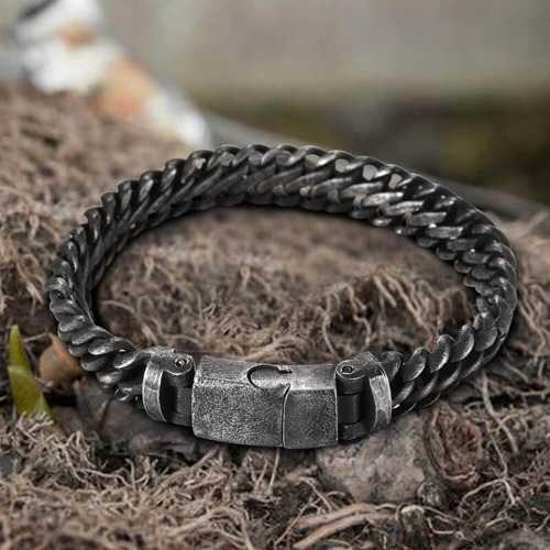 Classic Stainless Steel Biker Bracelet - Black