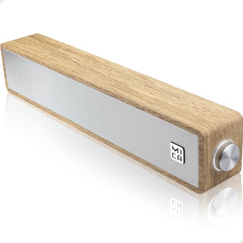 MICA Computer Speakers, Wired Computer Sound Bar, Wooden Mini Soundbar, USB Powered PC Speakers 3.5mm AUX & PC Input (Upgrade), Yellow (M30i) - Yellow