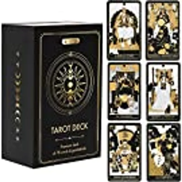 Wyspell Classic Tarot Deck with Guidebook - 78 Gold Tarot Cards for Beginners Tarot Deck Set - Black Tarot Decks with Guidebook - Original Tarot Cards Deck with Guidebook