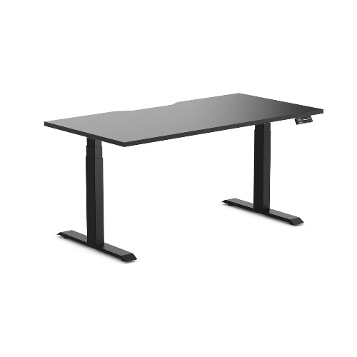 Desky Dual Scalloped Melamine Sit Stand Desk | Black / Medium 1500x750mm / Matte Black