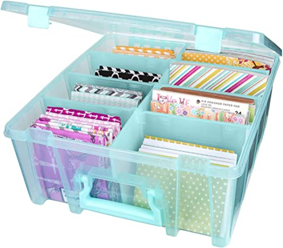 ArtBin 6990AA Super Satchel Double Deep with Dividers, 15.25" x 14" x 6.25", Aqua Mist - Aqua Mist