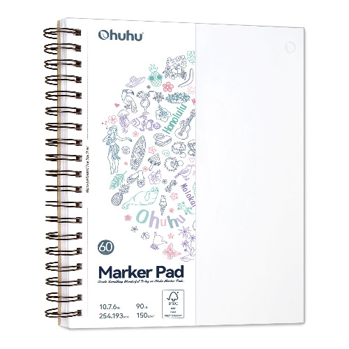Ohuhu Bleedproof Double-Sided Marker Pad, Spiral-Bound | 7.6"x10" / CA Warehouse to Canada Only
